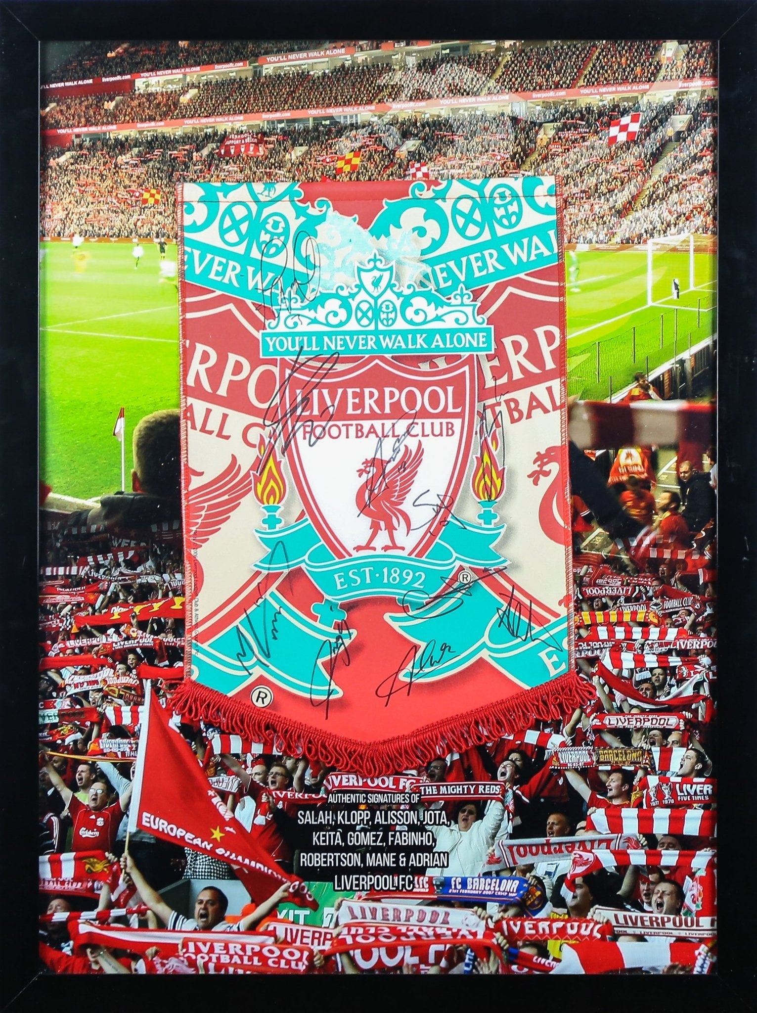 Multi Signed Liverpool Pennant Framed Display - Memorabilia Framers Shop
